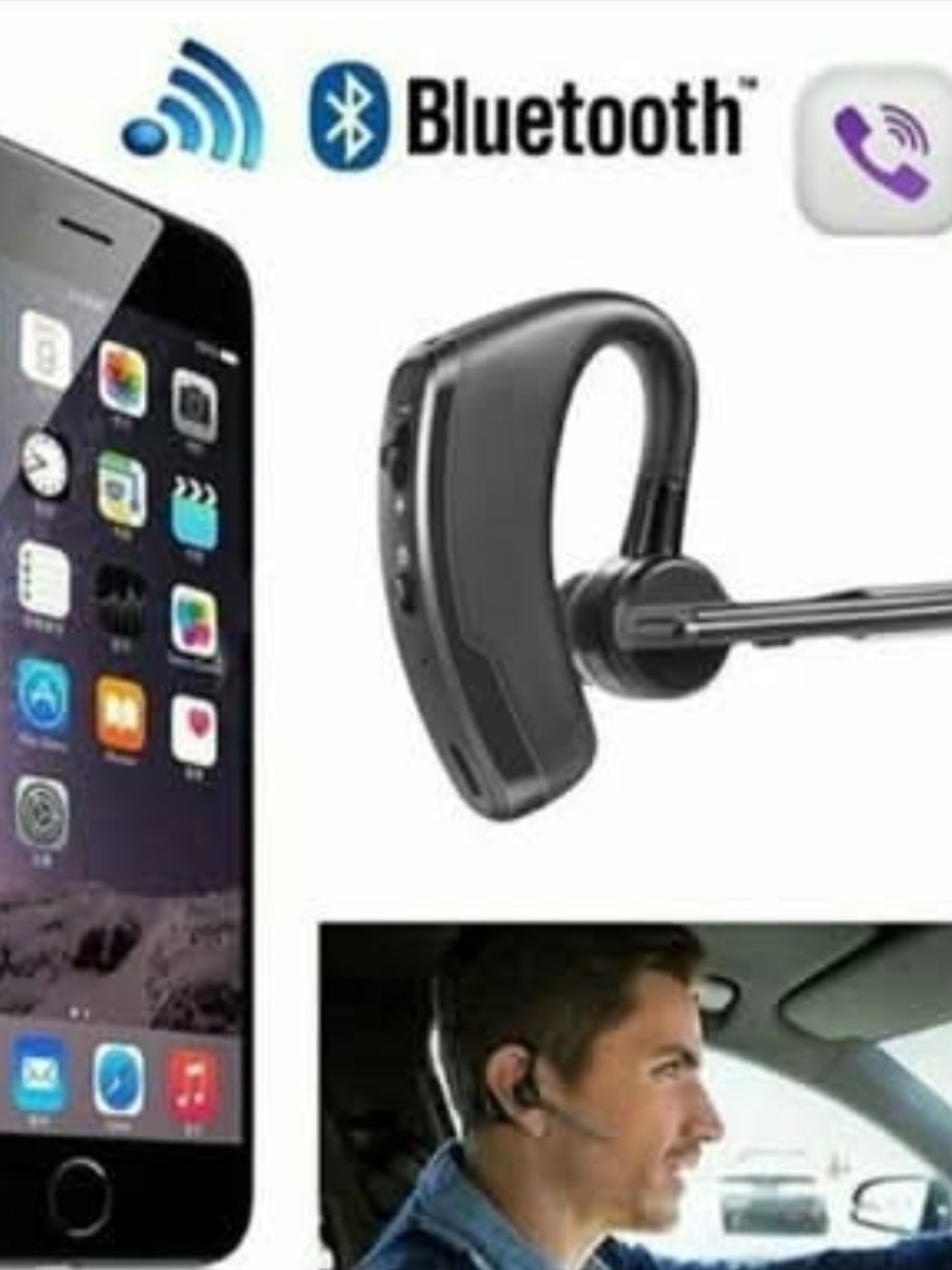 Bluetooth Car Wireless Headset Earhook - Black